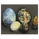 HAND PAINTED WWODEN AND CERAMIC EGGS