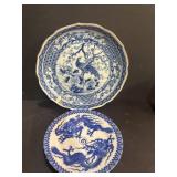 BLUE AND WHITE CHINOISERIE PLATE AND BOWL