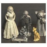 5-METAL SCULPTURES-DOG-CATS-GIRL-BOY