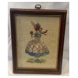 VTG NEEDLEPOINT GIRL IN DRESS WITH BONNET