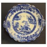 ASIAN FLOW BLUE PAGODA LANDSCAPE PLATE