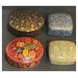 4-HAND PAINTED LACQUERED TRINKET BOXES