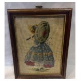 VTG NEEDLEPOINT GIRL IN DRESS WITH UMBRELLA