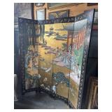 ASIAN 4-PANEL BLACK LACQUER SCREEN-AS IS