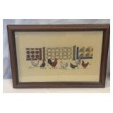 VTG NEEDLEPOINT CHICKENS WITH QUILT SQUARES
