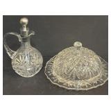 GLASS CRUET AND COVERED BUTTER DISH