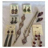 MULTI  RHINESTONE EARRINGS-BRACELET AND NECKLACE