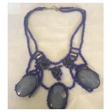 BLUE BEADED STATEMENT NECKLACE