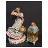 PORCELAIN LADY AND BIRD IN CAGE