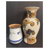 2-HAND PAINTED CERAMIC VASES