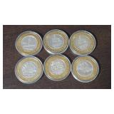 6- Casino Chips, each is .60 oz silver