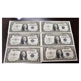 6 Bright Crispy Silver Certificates