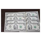 8 Crispy $2 Notes ( 2 are consecutive)