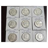 9- 90% Silver JFK Half Dollars