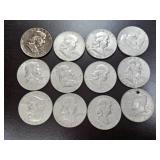 12- 90% Silver Half Dollars