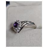 10Kt Gold 6X4 mm Pear Cut Amethyst & 1.5pt Diamond