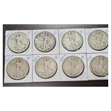 8 Walking Liberty Half Dollars