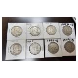 8 Franklin Half Dollars