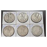 6 Assorted Silver Half Dollars