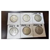 6 Franklin Half Dollars