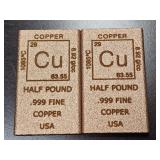 2- Half Pound Copper Bars
