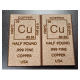 2- Half Pound Copper Bars