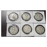 6- Walking Liberty Half Dollars