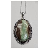 Chrysoprase Pendant & Chain German Silver