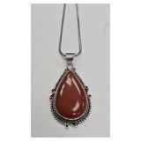 Red Onyx Pendant & Chain German Silver