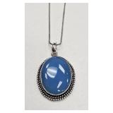 Blue Onyx Pendant & Chain German Silver