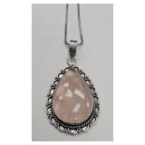 Rose Quartz Pendant & Chain German Silver