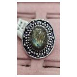 Labarodorite Size 8 German Silver Ring