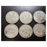6 Canadian Silver Dollars
