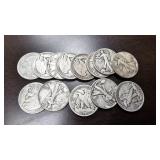 13 Walking Liberty Half Dollars
