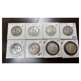 8 Walking Liberty Half Dollars