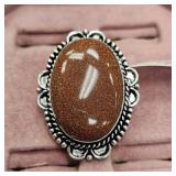 Sun Stone Size 9 German Silver Ring