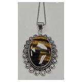 Tiger Eye Pendant & Chain German Silver