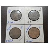 4- 2 cent pieces