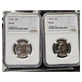 Pair of 1964 PF67 Silver Quarters