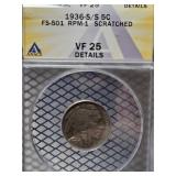 1936 S/S Buffalo Nickel VF25 Details