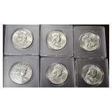6 Franklin Half Dollars
