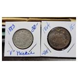 V Nickel & 2 Cent Piece