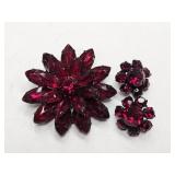 Deep Red Vintage Brooch & Earrings