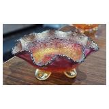 Fenton Two-Flowers Marigold Footed Dish