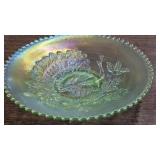 Northwood Peacocks on the Fence Irridescent Bowl