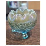 Northwood Aqua Oplaescent Footed Rose Bowl