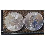 Pair of Maple Leaf .9999 Silver Rounds