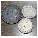 Damaged Half Cent, Seated Dimes