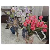 Artificial Flowers in Vases & Wood Star