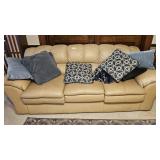 Leather Sofa with Pillows, etc.